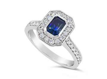 White Gold halo Sapphire and Diamond Dress ring