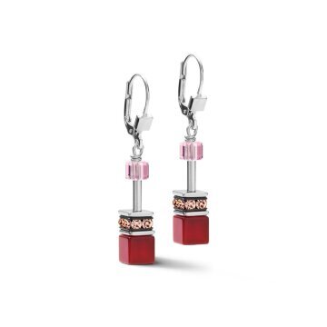 Geo Cube Rose Aventurine, Red Carnelian & Rose Quartz Earrings
