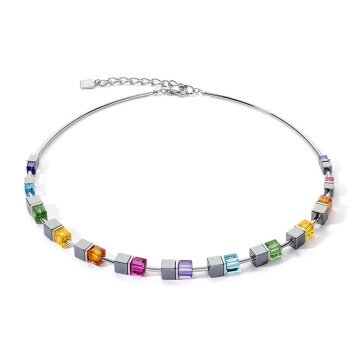 GeoCube Bright Rainbow & Grey Hematite Necklace