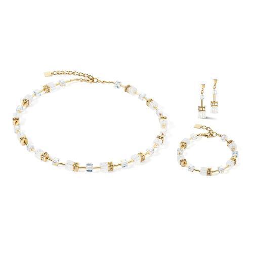 GeoCube Gold and White Rock Crystals Necklace