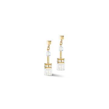 GeoCube Gold and White Rock Crystals Earrings