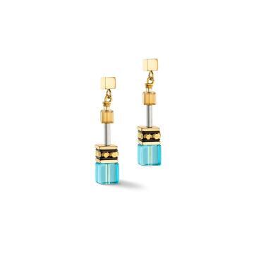 GeoCube Fresh Turquoise, White and Gold Earrings