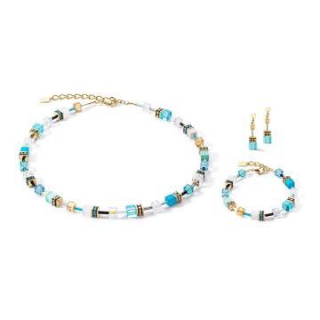 GeoCube Fresh Turquoise, White and Gold Earrings