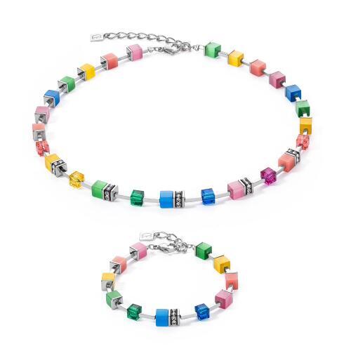 GeoCube Bright Rainbow and Silver Necklace