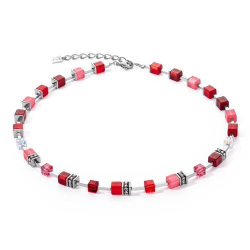 GeoCube Red, Warm Pink and Silver Necklace