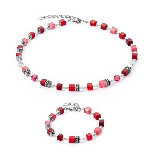 GeoCube Red, Warm Pink and Silver Bracelet