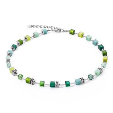 GeoCube Vibrant Green, Teal and Silver Necklace