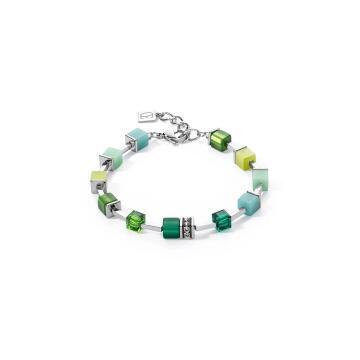 GeoCube Vibrant Green, Teal and Silver Bracelet