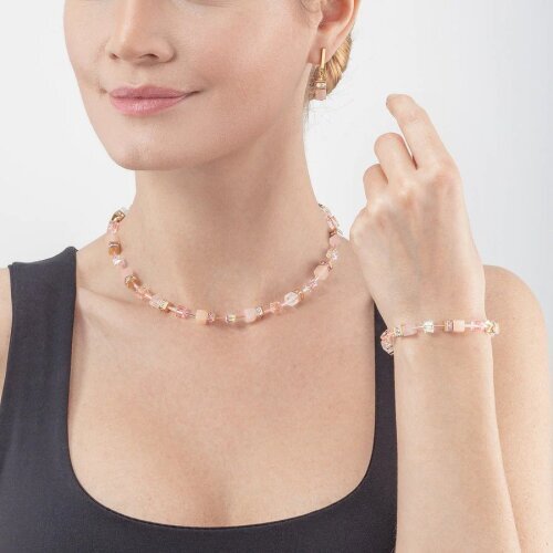 Geo Cube Light Rose & Champagne Necklace
