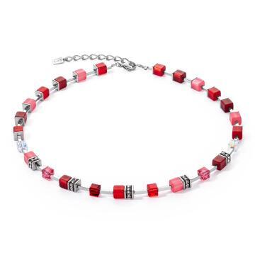 GeoCube Red, Warm Pink and Silver Necklace