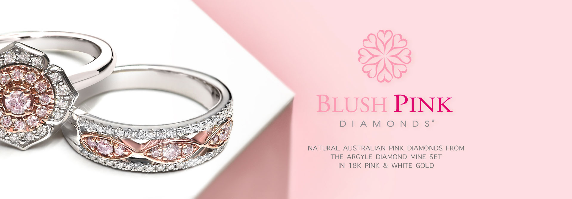 Blush Pink Diamonds fro the Argyle diamond mine set in 18K pink and white gold